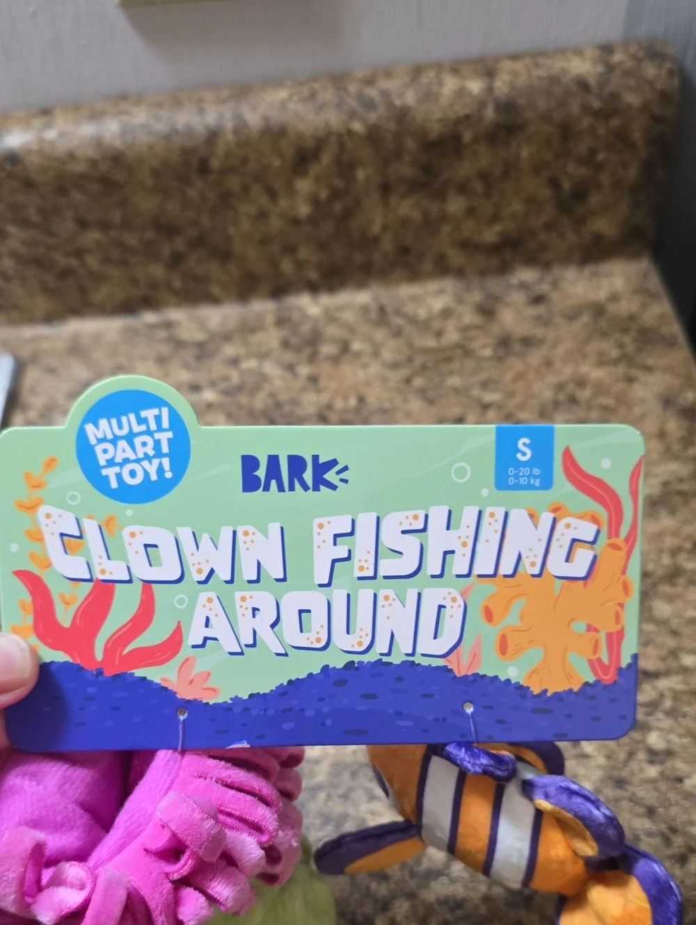 BARK Clown Fishing Around Plush Dog Toy - Green, Pink, Orange Size Small 0-20 P